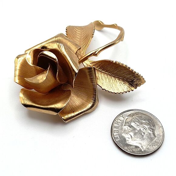 Cerrito Rose Brooch Pin 22K Gold Plate Hand Made - Picture 9 of 9